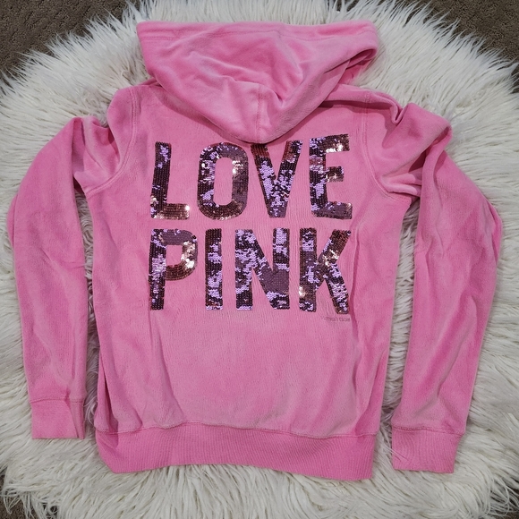 VS pink 2011 medium hoodie jacket gorgeous Sequins p to pit 20in - Picture 3 of 11